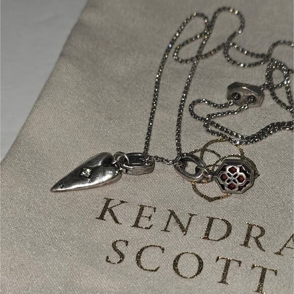 Kendra Scott Silver Necklace with Red Heart Charm Pendant - Picture 5 of 7